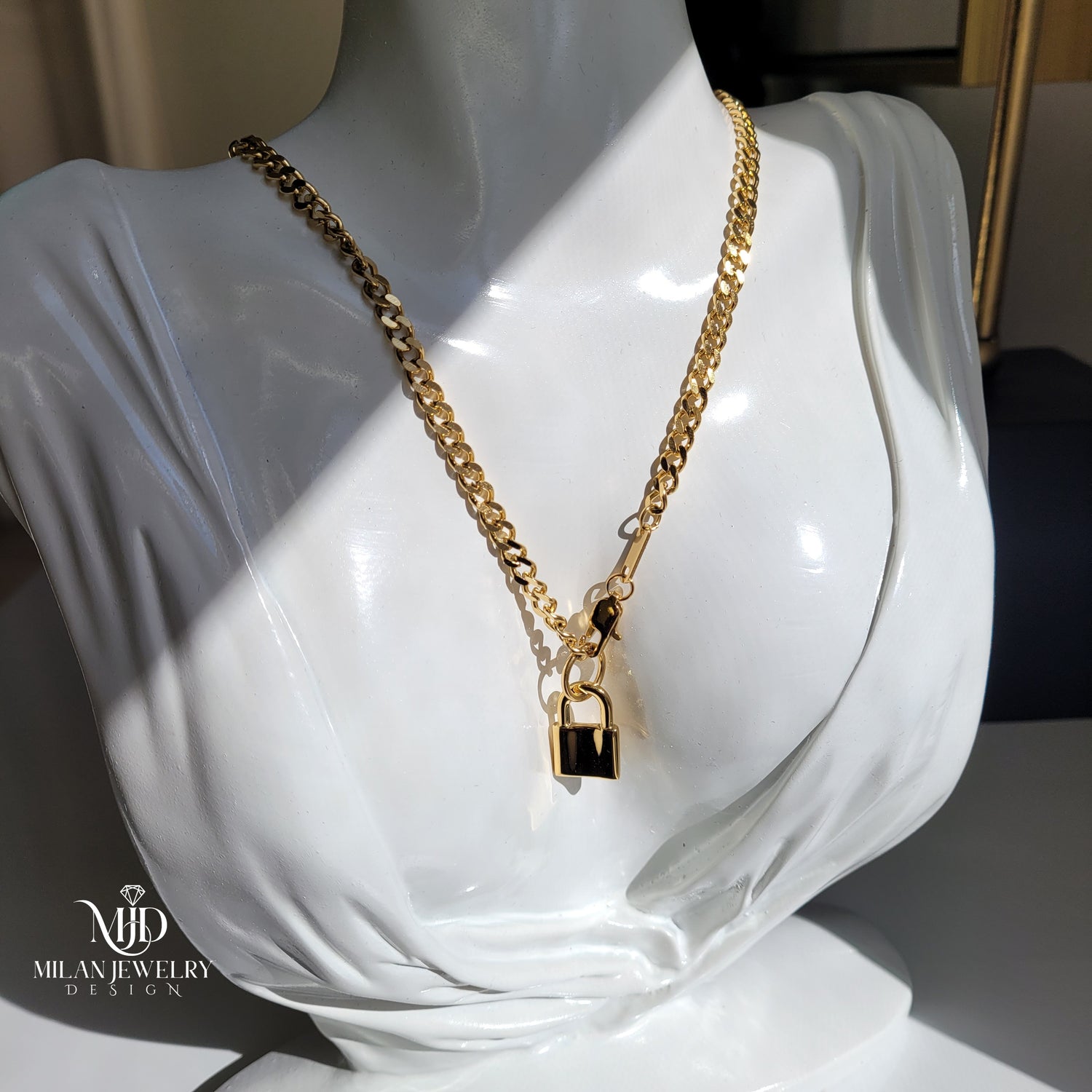Louis Vuitton Gold Tone Lock and Key Necklace